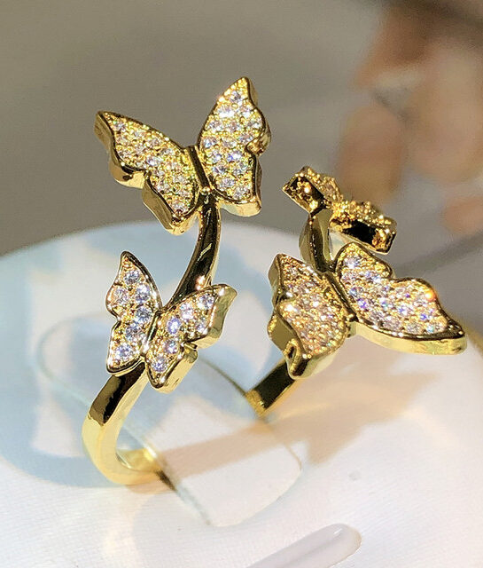 White Zircon Butterfly Bow Knot Ring Open