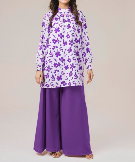 PRINTED SHIRT WITH PALAZZO – LIGHT PURPLE TWO-PIECE SUIT