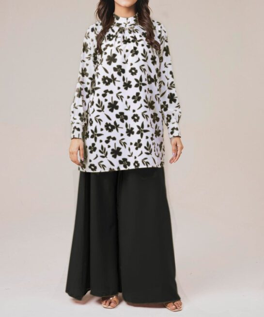 BLACK & WHITE PRINTED SHIRT WITH PALAZZO – SUMMER TWO-PIECE SET