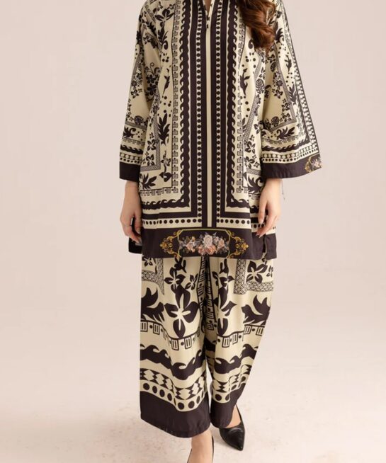 CLASSIC BLACK & WHITE PRINTED LAWN TWO-PIECE SUIT FOR WOMEN