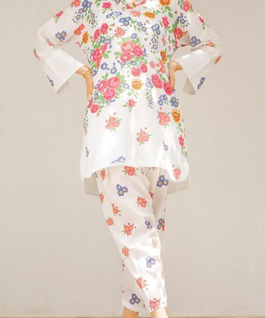 STITCHED WHITE PRINTED 2 PIECE SUIT FOR WOMEN