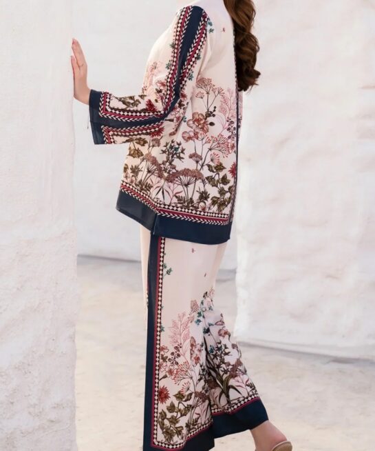 BEIGE DIGITAL PRINTED FRENCH CREPE KURTA SET FOR WOMEN