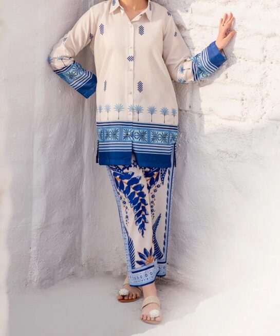 OFF-WHITE DIGITAL PRINTED FRENCH CREPE KURTA SET FOR WOMEN